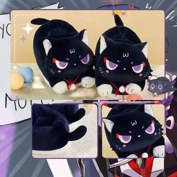 Genshin Scaramouche Cat Plush Slippers Angry Scarameow Plush