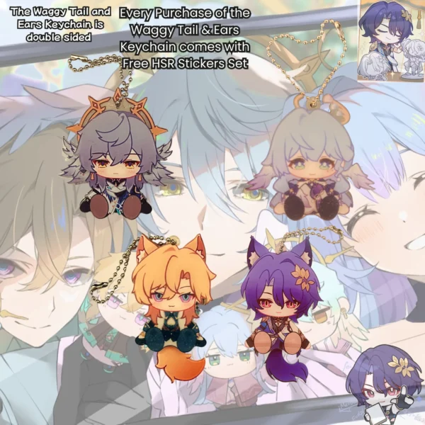 HSR Keychain Waggy Tail & Ears HSR Sunday Robin Aventurine Dr Ratio Honkai Star Rail Keychain
