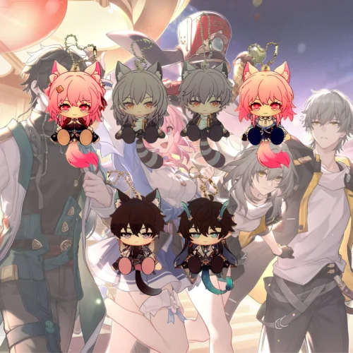 HSR Stelle Caelus March 7th Dan Heng Imbibitor Lunae Waggy Tail Ears Keychain, honkai star rail keychain, hsr stelle hsr caelus hsr march 7th hsr dan heng hsr imbibitor lunae, hoyoverse merchandise, mihoyo merchandise